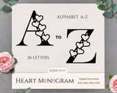 Heart font split letter monogram svg, modern font, split alphabet svg, dxf font, png font, font with hearts for when calls the heart