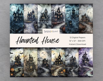 Haunted House Digital Paper | INSTANT DOWNLOAD | Gothic Scrapbook | Halloween Digital Paper Pack | Gothic Junk Journal | Haunted House