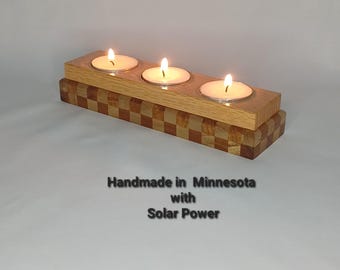 Wood, small Checkerboard Tealight Candleholder