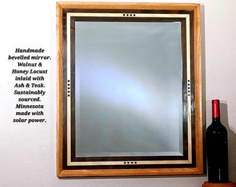 Beveled Mirror In Handcrafted Walnut, Honey Locust, Ash, Teak Frame (25x21")