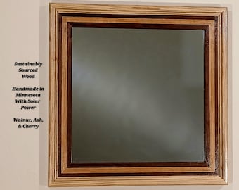 Handmade Wall Mirror in Walnut, Cherry, and Ash frame. 20X20 inches