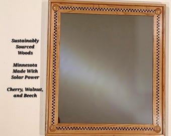 Mirror in Art Deco, Checkerboard Frame of Cherry, Walnut, & Beech  (24x22")