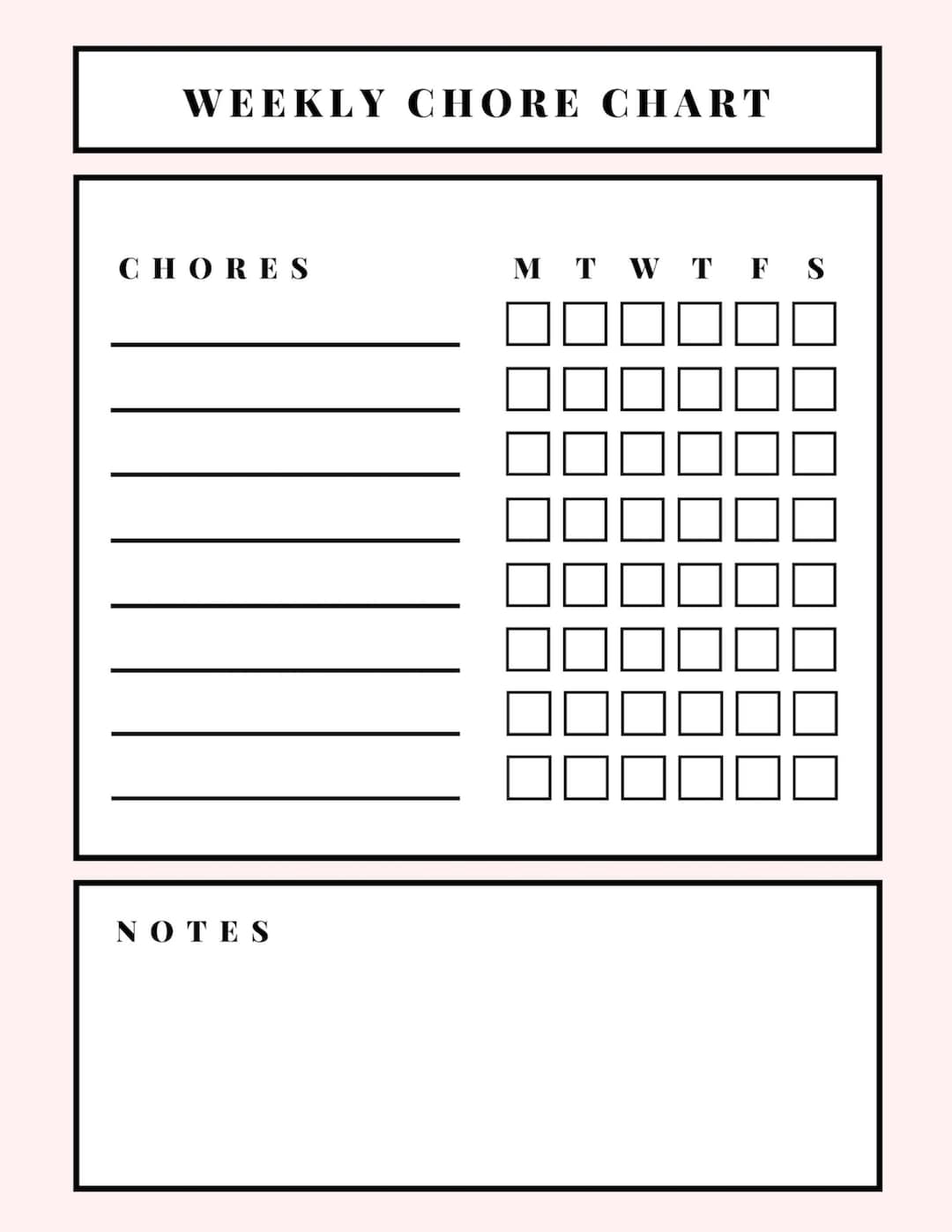 Weekly Chore Chart Printable - Etsy