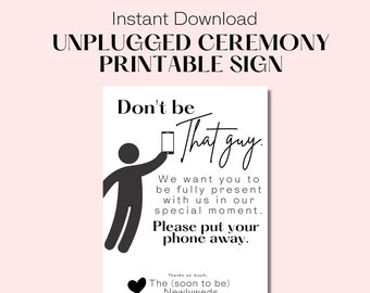 Funny Unplugged Wedding Ceremony Sign - Instant Download