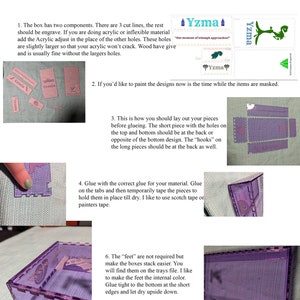 Pu&ograve; includere: Istruzioni per assemblare una scatola con un design viola, verde e rosa. Le istruzioni includono il testo che dice "Villainous Box Instructions" e "Our moment of triumph approaches!"