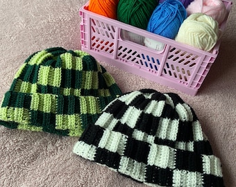 Checkered beanie hat | Crochet hat