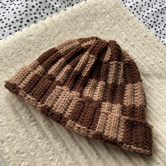 Checkered Beanie Hat Crochet Hat - Etsy 