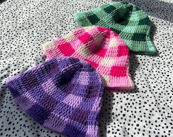 Hoedje met gingham-ruit | Gehaakte vissershoed