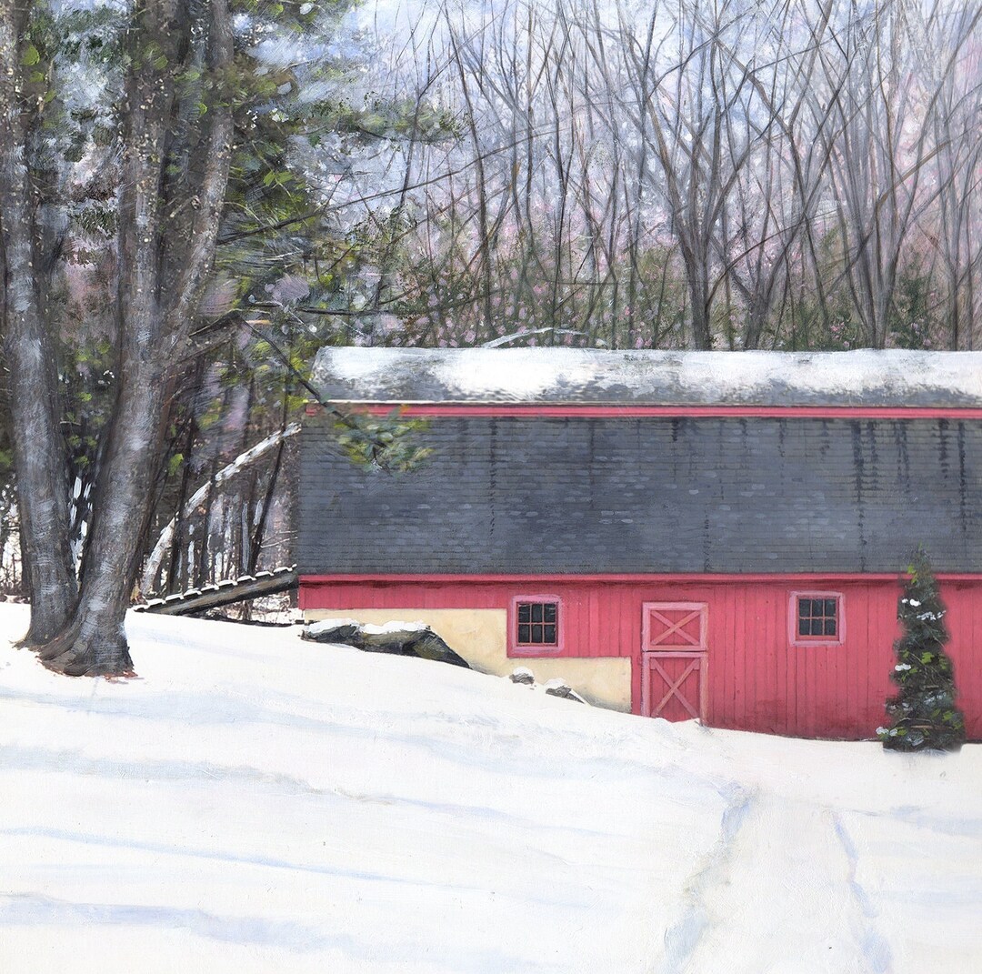 Barn in Snow - 10"x 10" - Original Artwork - Acrylic on Illustration ...