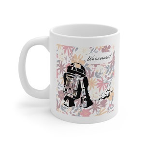 Rotolandosi tra i fiori, &quot;Waaooww!&quot;. Droide R2D2, Star Wars, tazza in ceramica bianca 11 once