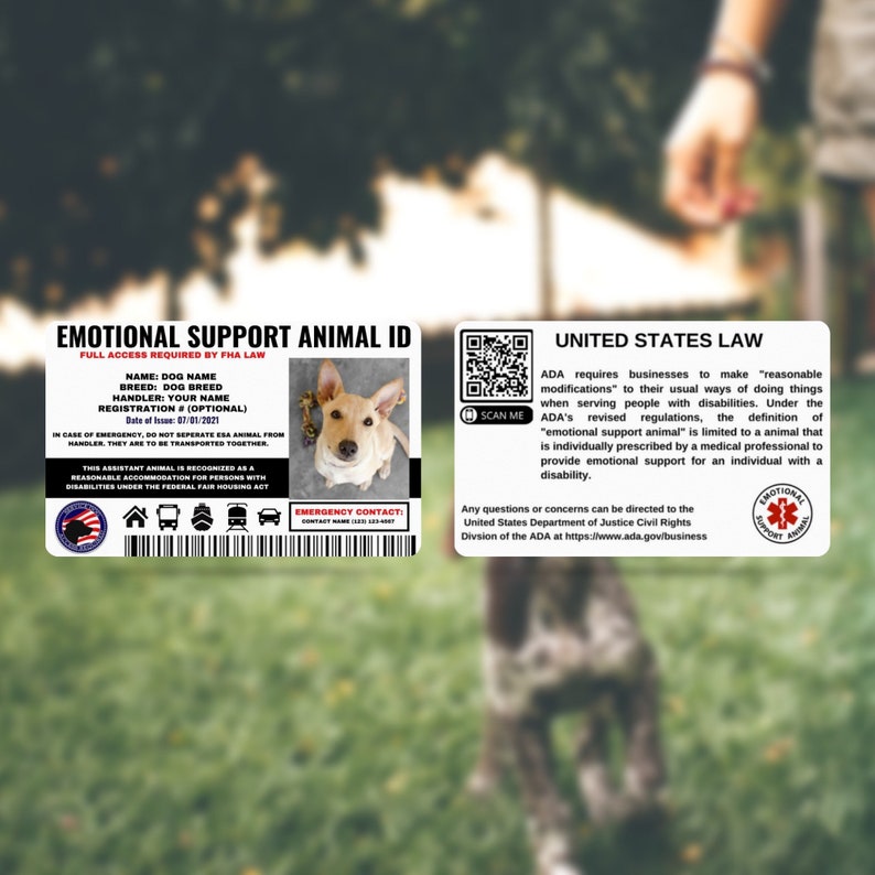 Service Animal Card for DOG & CAT Animal ESA Service Card Etsy
