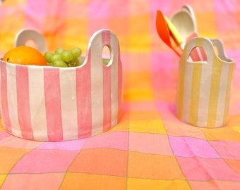 Pink stripes fruit bowl