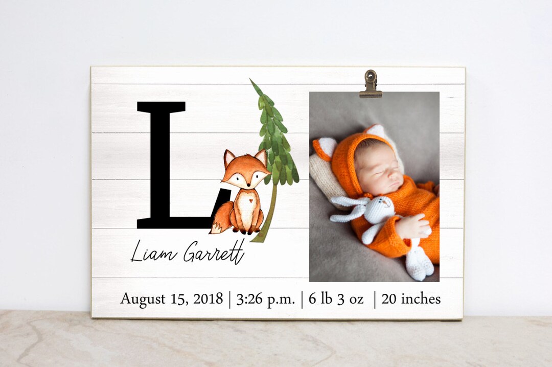 Baby Birth Stats Sign Personalized Photo Frame Woodland Wall - Etsy
