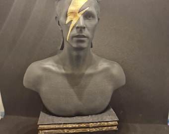David Bowie Starman bust matt black with real 24k gold details
