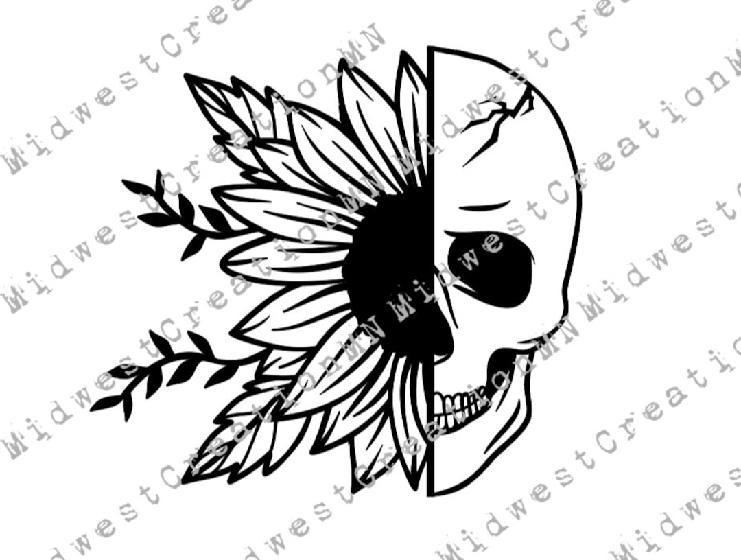 Sunflower SVG, Flower Svg, Skull Svg, Half Sunflower Svg, File for