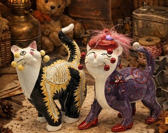 Selection of Amy Lacombe Whimsiclay Cat Figurine Collection Annaco