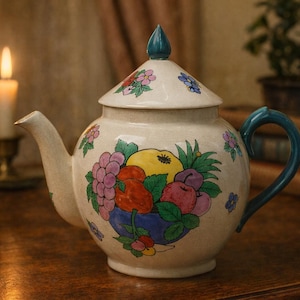 Vintage Booths Fruit Teapot, 1920s English Silicon China, Hand Painted Cottage Decor