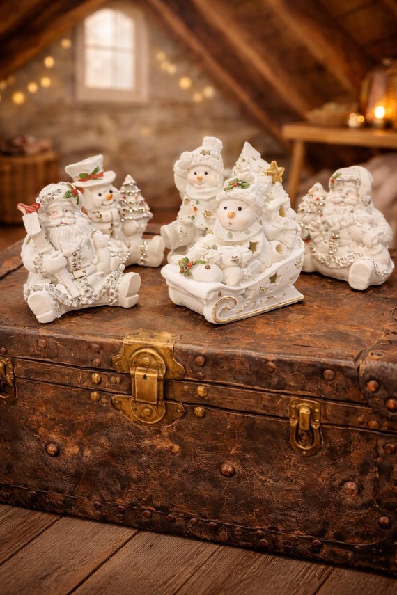 Lenox Christmas Luminary Set of 5 – Ivory Porcelain Santa & Snowman with 24k Gold Trim, Vintage Holiday Decor