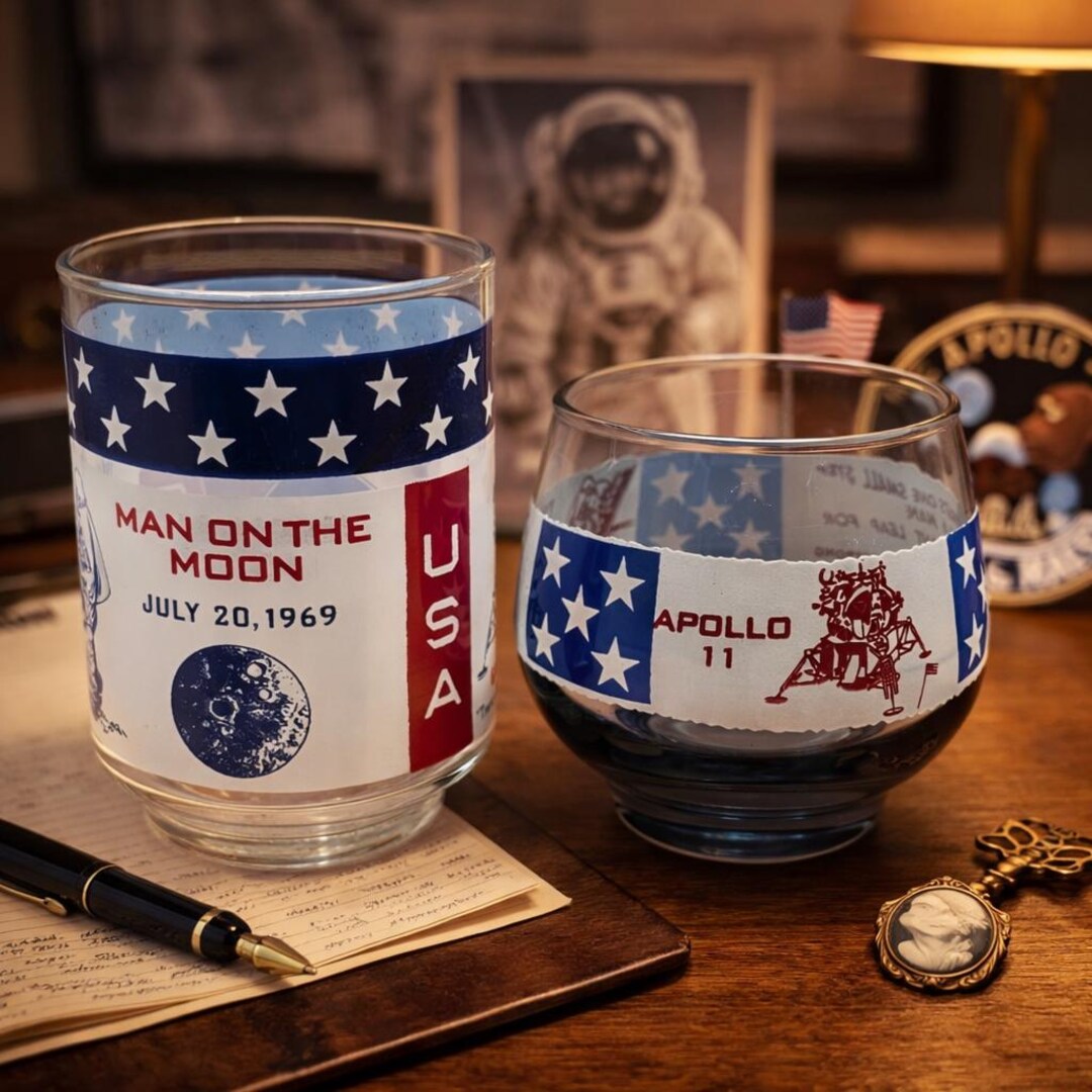 Libbey Apollo 11 Moon Landing Glasses Pair 1969 USA Patriotic Space ...