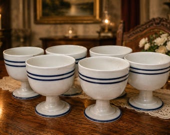 Vintage Dansk Dinamarca Pedestal Cups Set de 6, Copas de gres Blue Mist Bistro, Niels Refsgaard NR, Escandinavo moderno, Cerámica danesa
