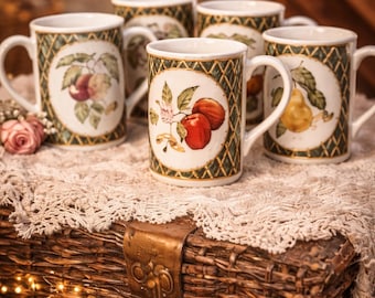Set of 6 Vintage American Atelier Fruit Porcelain Mugs – Cottagecore French Country Kitchen