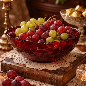 Vintage Arcoroc France Ruby Red Scalloped Serving Bowl, Romantic Table Decor