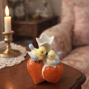 Vintage Goebel Bud Vase, Two Sweet Birds Figurine, Tiny Ceramic Flower Vase