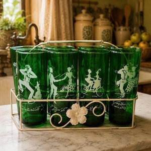 Vintage Glassware With Carrier - Etsy