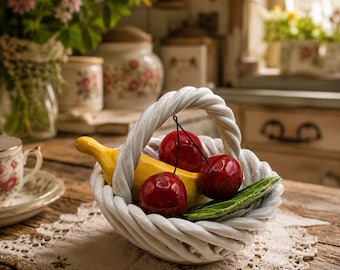 Cesta de frutas de cerámica italiana vintage Andrea de Sadek Cherry Banana Cottagecore para decoración de cocina
