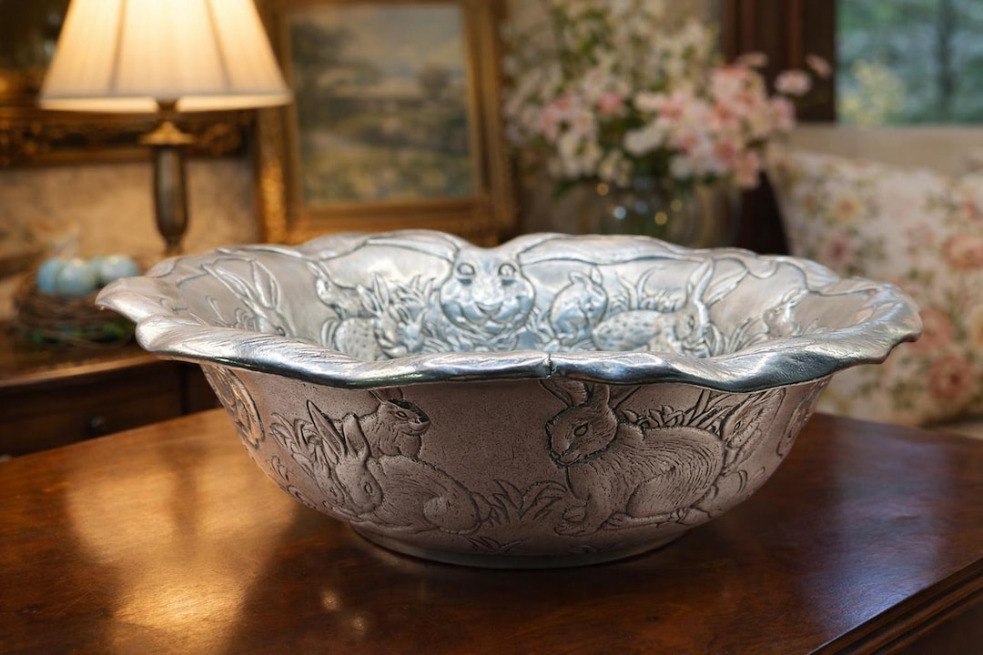 Arthur Court Bunny Rabbit Aluminum Bowl | 1997 Vintage Spring ...