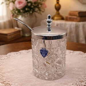 Vintage West German Lead Crystal Jam Jar with Silver Lid & Spoon – F.B. Rogers Import