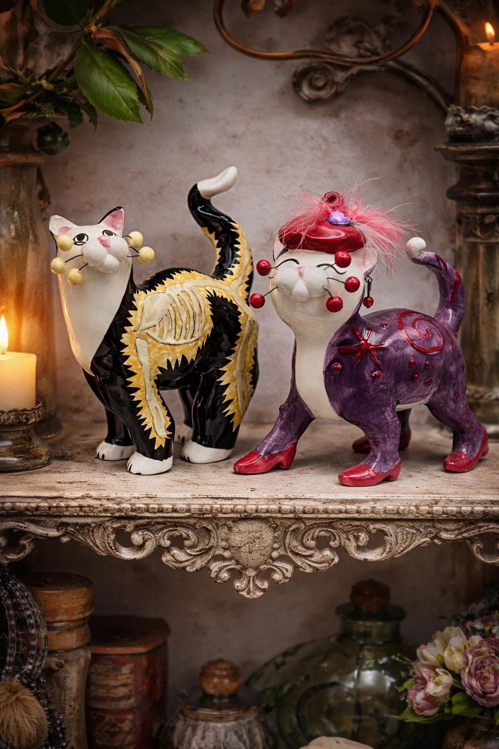 【2点セット】Amy Lacombe WhimsiClay 猫 陶器 置物 猫の陶器置物 2点セット 2点セット】Amy Lacombe WhimsiClay 猫 陶器