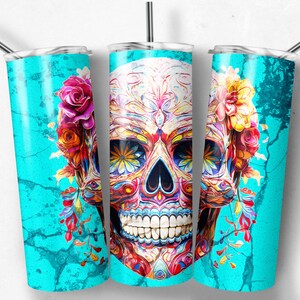 3D Tumbler Wraps 3D sugar skull Pink halloween Skinny Tumbler Wrap Design Tumbler Sublimation Design Straight & Tapered  Instant Download