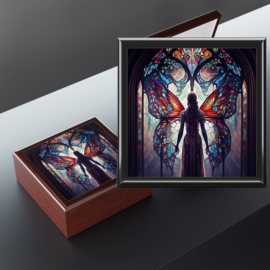 Butterfly Stained Glass Jewelry Box, Butterfly Window Keepsake Box