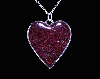 Red Heart Pendant Necklace, Glittering Heart Charm, Pendant with Sparkle, Gift for Her, Valentines Day Gift