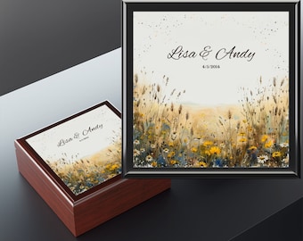 Scatola dei ricordi personalizzata per l'anniversario, regalo personalizzato per l'anniversario di matrimonio, scatola per ricordi di fiori selvatici, scatola per fotografie di matrimonio, scatola regalo personalizzata