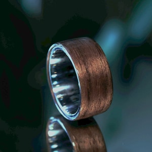 Walnut Wood Ring: Wide Titanium Comfort Core, Handmade