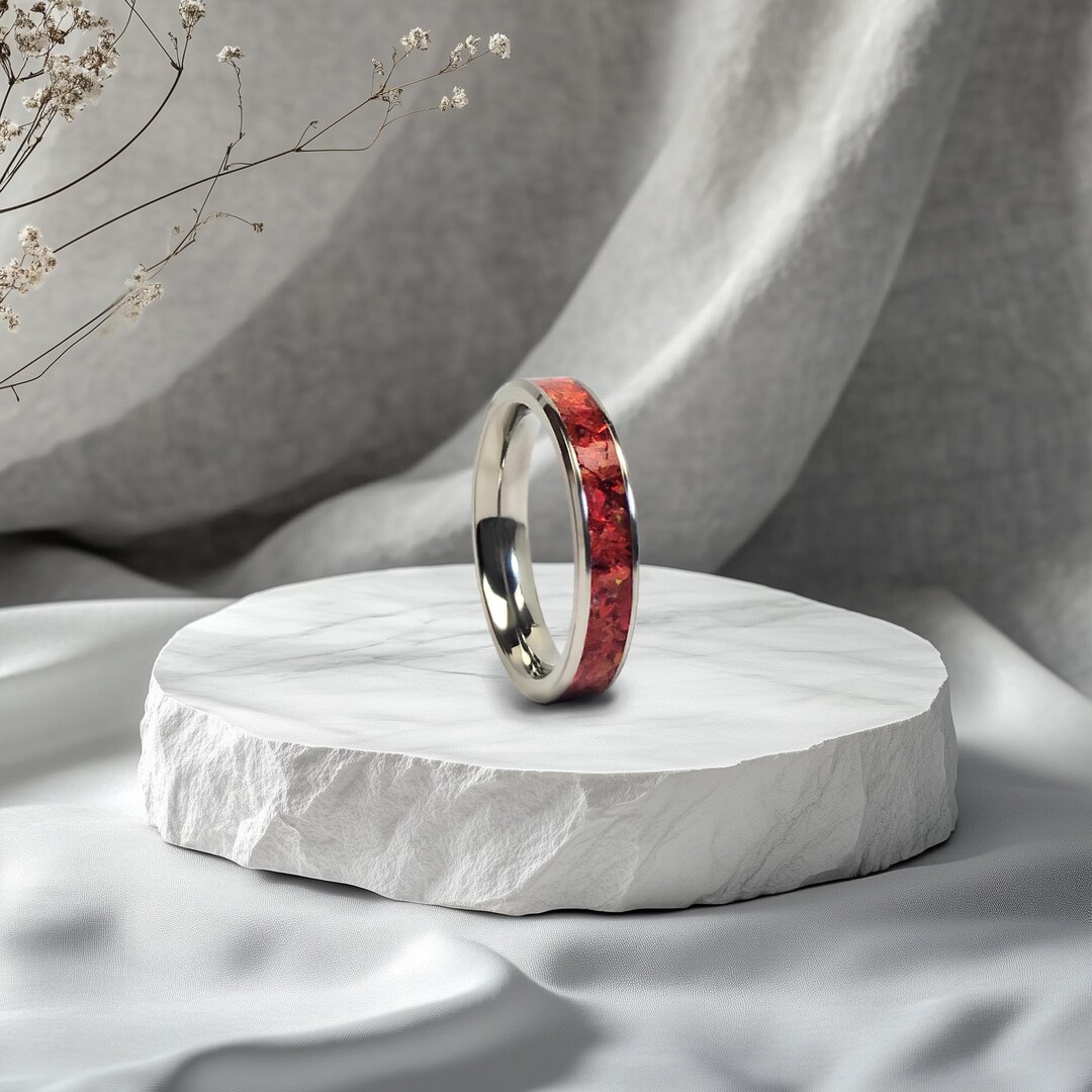Crimson Red Opal Titanium Ring: Handmade Comfort Core Band - Etsy