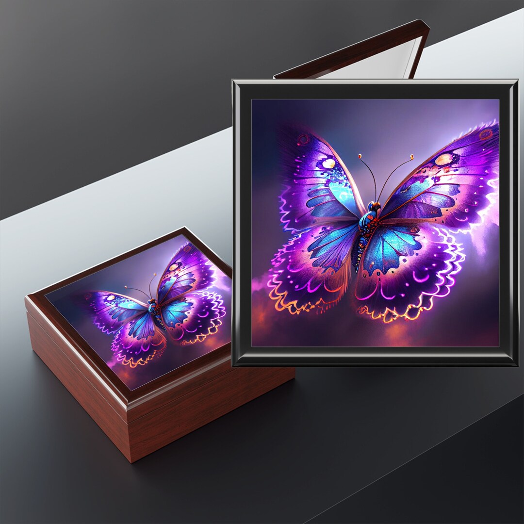 Deluxe Butterfly Jewelry Box Purple Butterfly Keepsake Box Butterfly