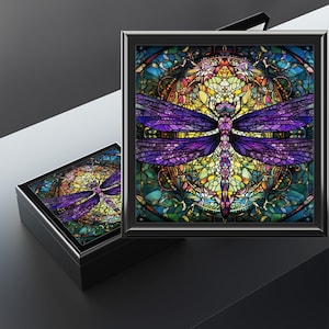 Schmuckschatulle Libelle Andenken Stained Glass Aufbewahrungsbox Lila Libelle Andenken Box Elegante Ring Aufbewahrung Deluxe Schmuckschatulle Buntes Geschenk