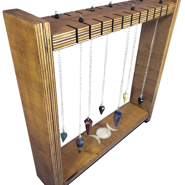 Triple Moon Goddess Pendule en bois Stand, Support, Collier Bijoux Rack Organisateur, Sorcellerie Païen Wiccan Sorcière Autel Fournitures Décor