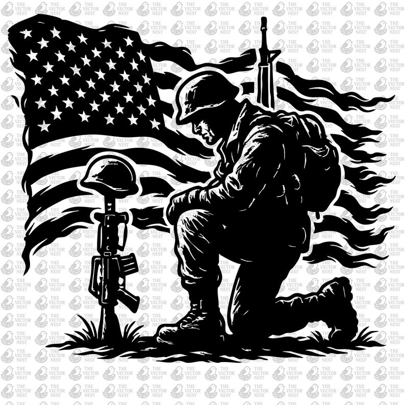 Kneeling Soldier American Flag Svg & PNG Files, Patriotic Clipart ...