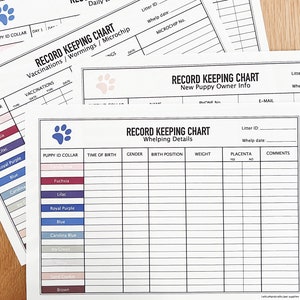 Record Keeping Charts for Breeders / Dog Breeder Charts Bundle / Whelping Details / A4 Printable ...