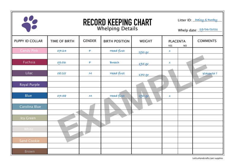 Record Keeping Charts for Breeders / Dog Breeder Charts Bundle / Whelping Details / A4 Printable ...