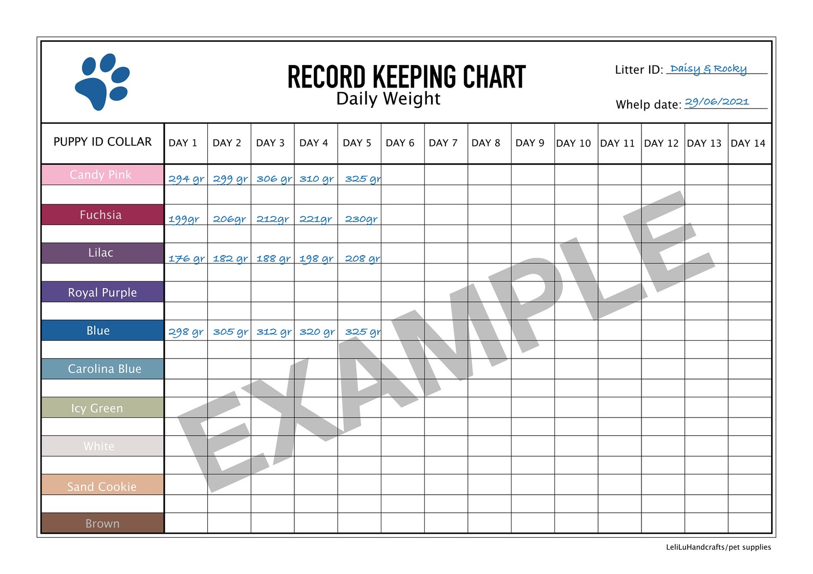 Record Keeping Charts for Breeders / Dog Breeder Charts Bundle / Whelping Details / A4 Printable ...