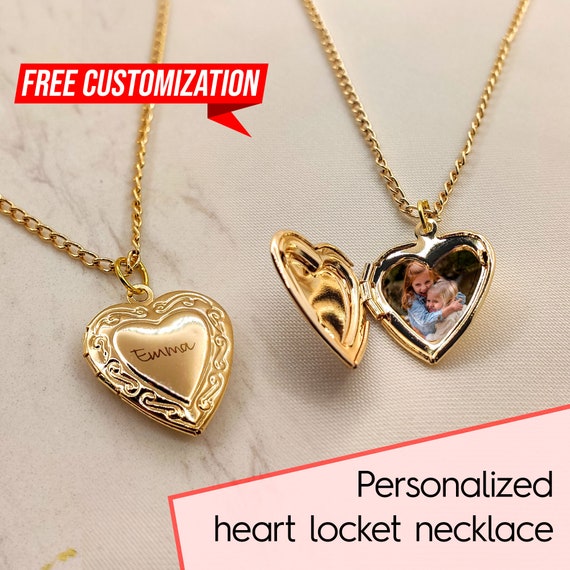 Personalized Gold Heart Locket Necklace With Photo Etsy
