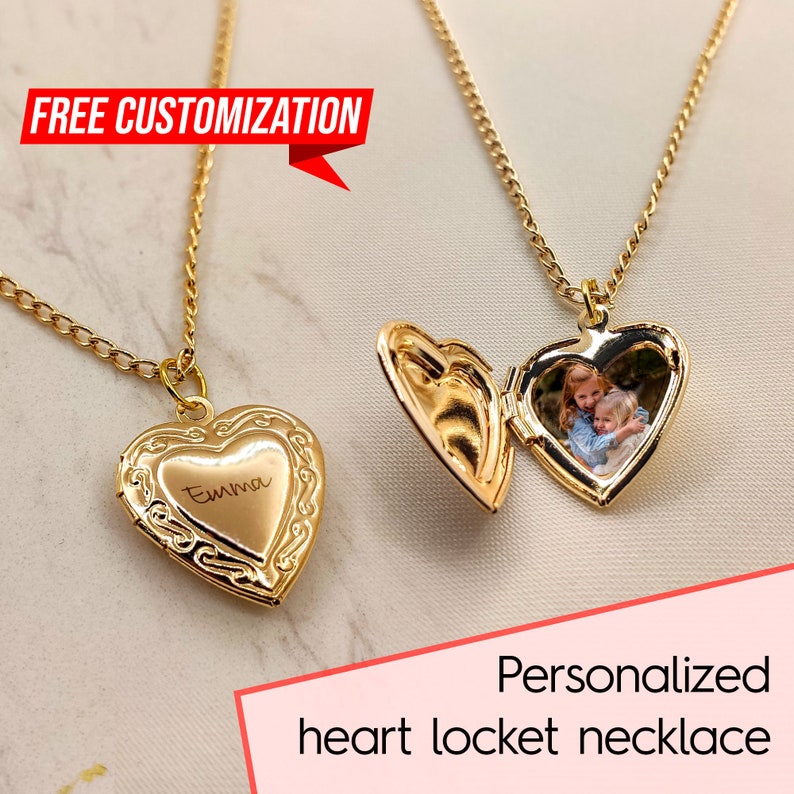 Personalized Gold Heart Locket Necklace With Photo 