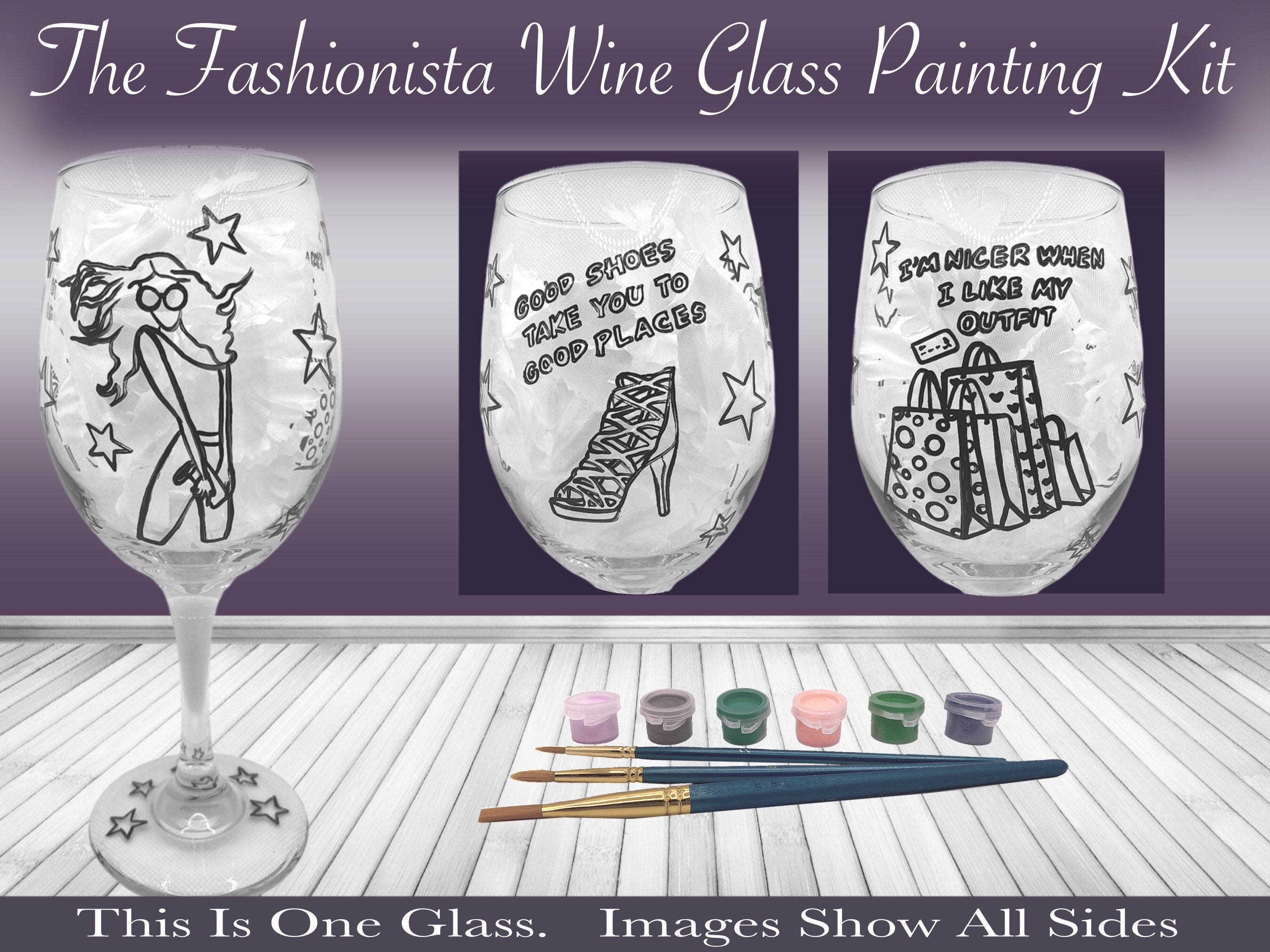 The Fashionista Wine Glass Painting Kit for Paint and Sip Etsy UK