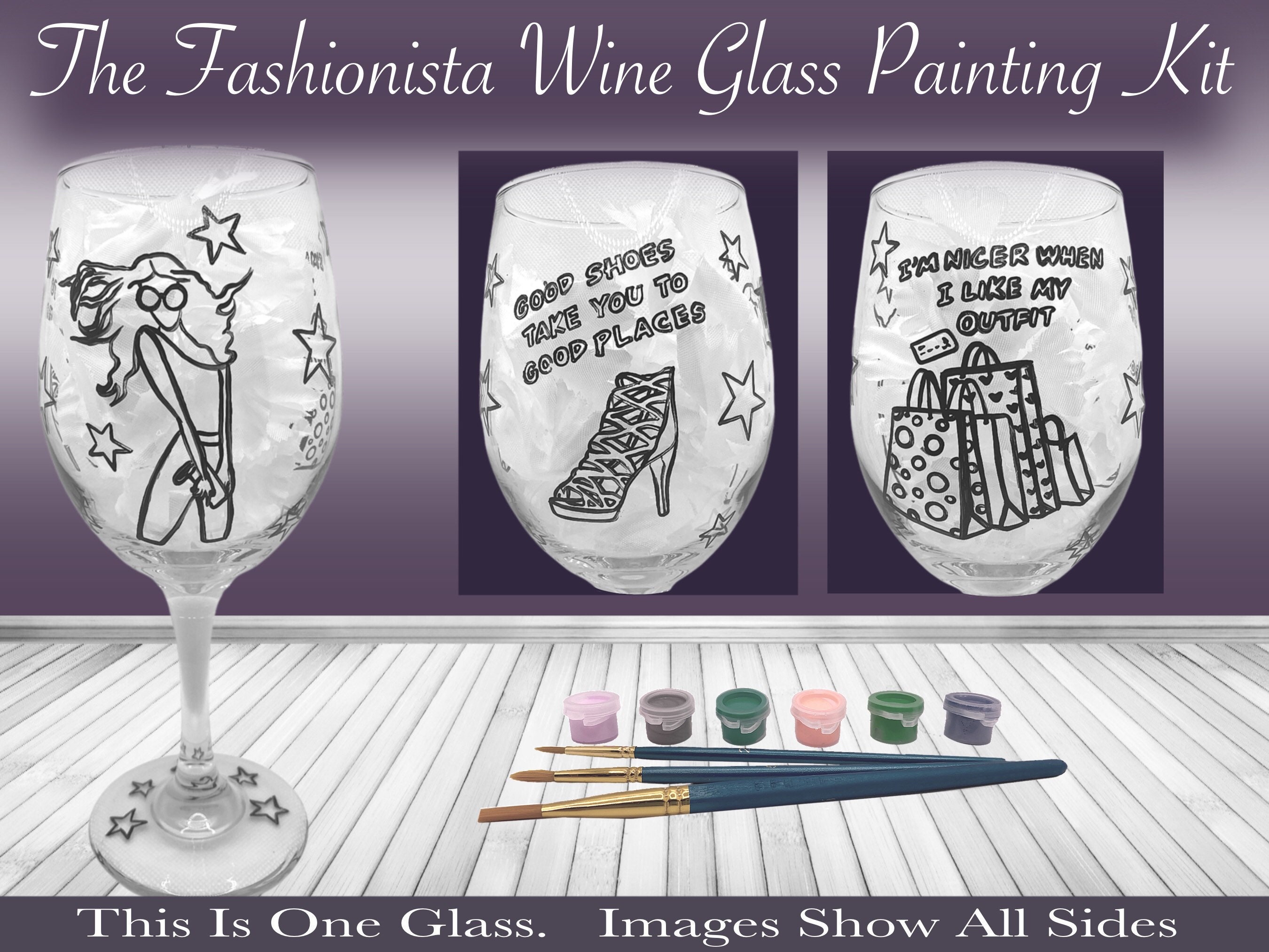 The Fashionista Wine Glass Painting Kit for Paint and Sip Party / Paint  Party Kit / Outlined Paint Party / Wine Glass Paint Kit 