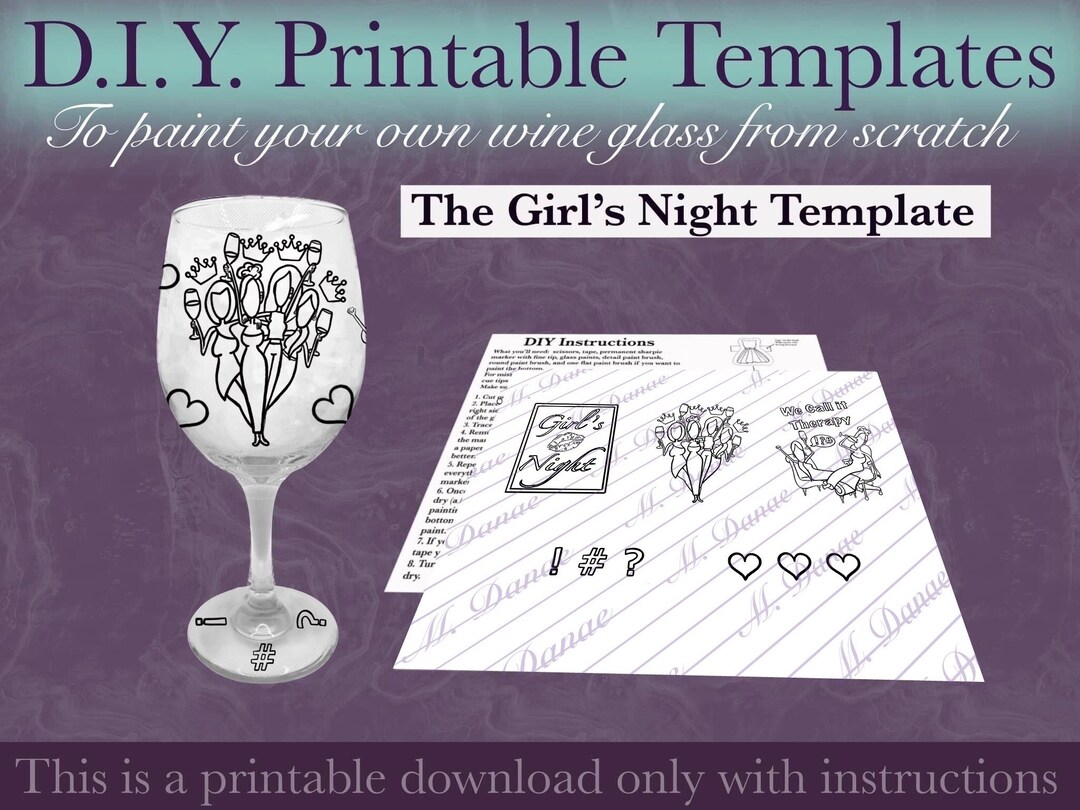 The Girl’s Night Printable Template Download for DIY Wine Glass ...